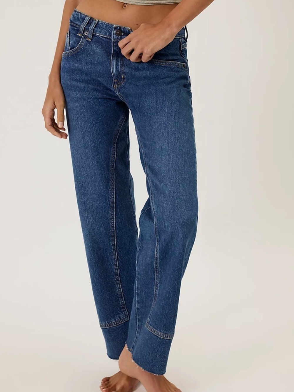 We The Free People Risk Taker Straight Leg Jeans Women’s 29 Raw Hem Blue Denim